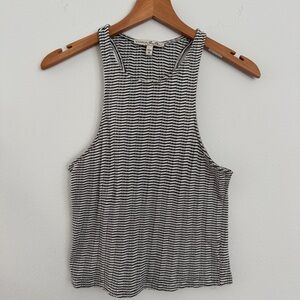 Vintage Express Textured Black & White Cropped Racerback Tank Top, Size Small